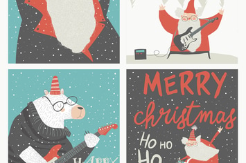  Set of Christmas card with rock n roll Santa Clau