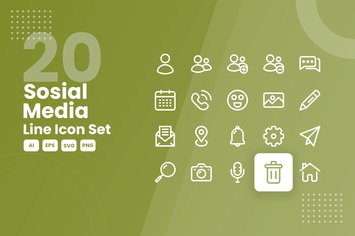 20 Social Media Line Icon Set