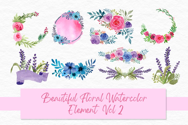 Beautiful Floral Watercolor Elements Vol 2