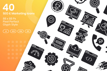 40 SEO & Marketing Icons Set - Glyph