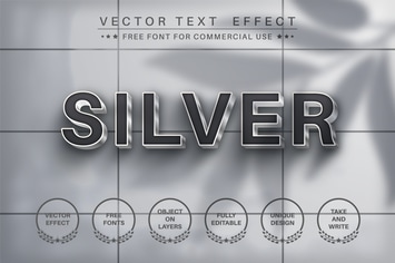 Metal silver - editable text effect,  font style