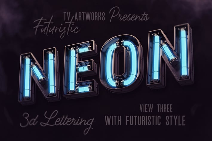 Futuristic Neon 3D Lettering View 3