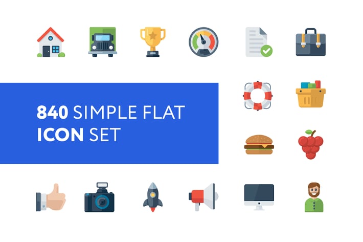 840 Simple Flat Icon Set