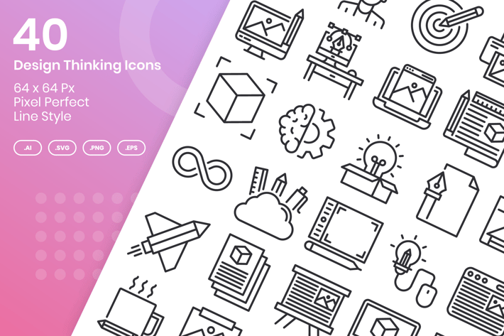 40 Design Thinking Icons Set - Line
