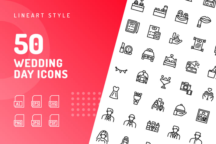 Wedding Day Line Icons