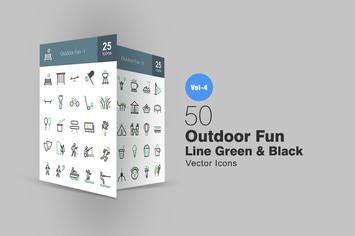 50 Outdoor Fun Line Green & Black Icons