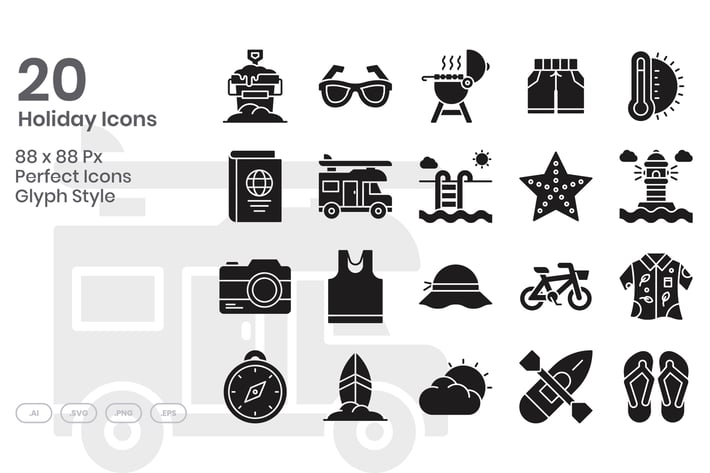20 Holiday Icons Set - Glyph