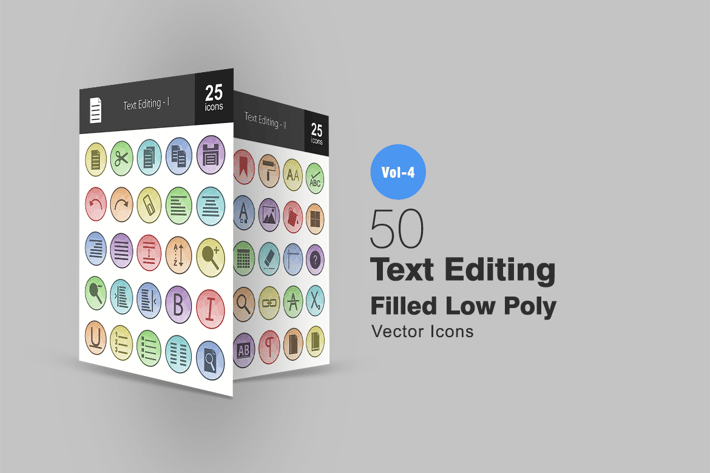 50 Text Editing Filled Low Poly Icons