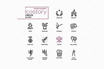 Circus - modern vector line design style icons