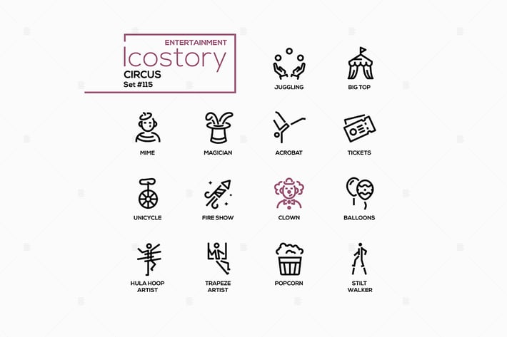 Circus - modern vector line design style icons
