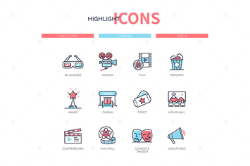 Cinema - modern line design style icons set