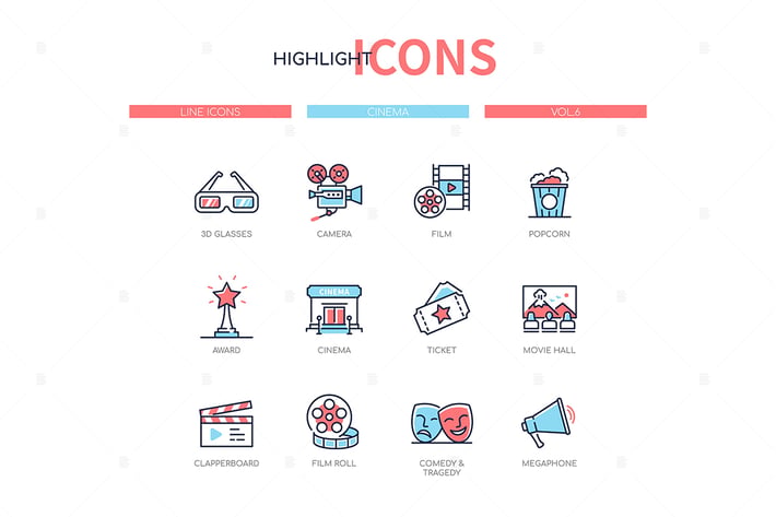 Cinema - modern line design style icons set