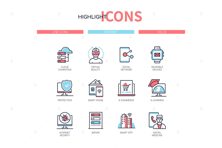 Internet concept - line design style icons set