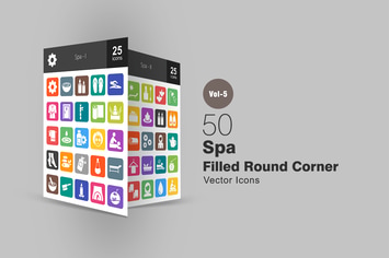 50 Spa Flat Round Corner Icons
