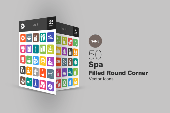 50 Spa Flat Round Corner Icons