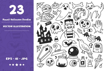 Kawaii Halloween Doodle Set