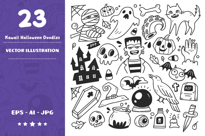 Kawaii Halloween Doodle Set