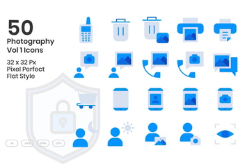 50 Photograhpy Icons Set Vol 1 - Flat