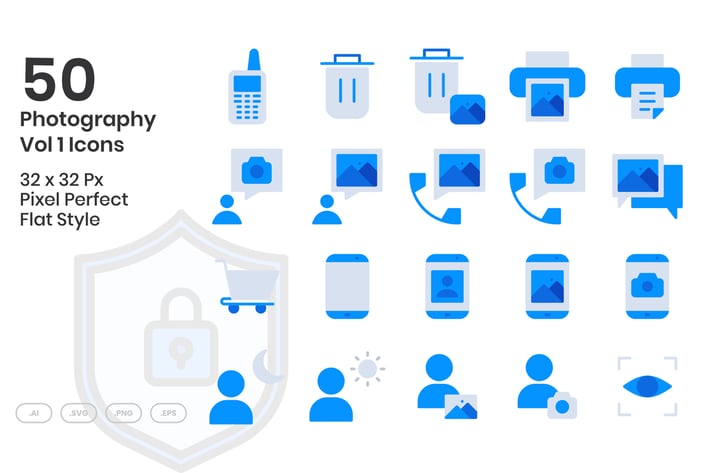 50 Photograhpy Icons Set Vol 1 - Flat