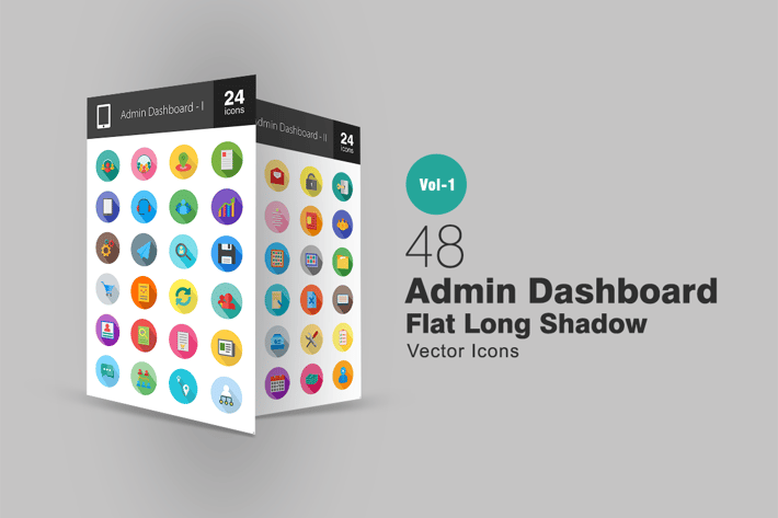 48 Admin Dashboard Flat Long Shadow Icons