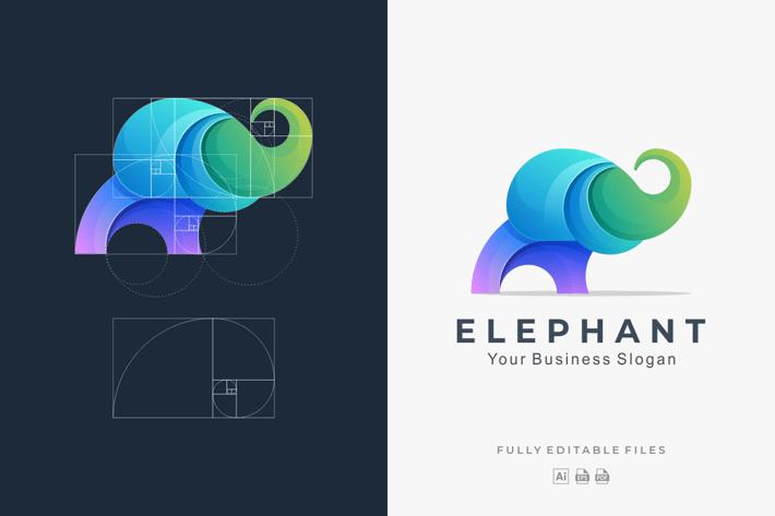 Elephant Gradient with Golden Ratio Logo Template