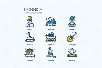 Travel - modern vector flat line design icons set