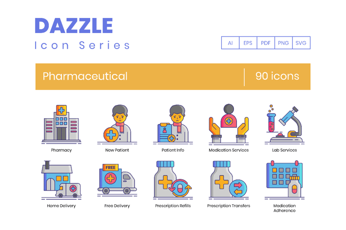 90 Pharmaceutical Line Icons