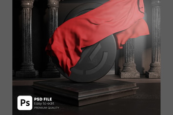 Carved Logo Covered Red cloth Mockup