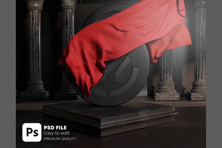 Carved Logo Covered Red cloth Mockup