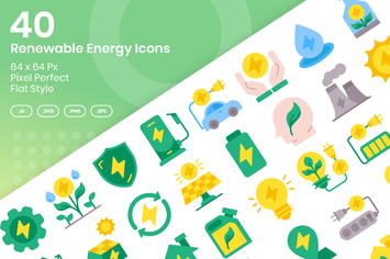 40 Renewable Enegy Icons Set - Flat