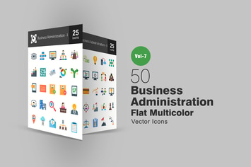 50 Business Administration Flat Multicolor Icons