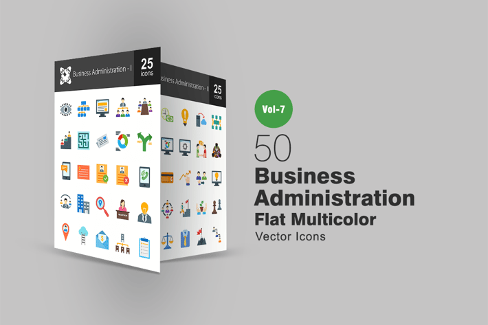 50 Business Administration Flat Multicolor Icons