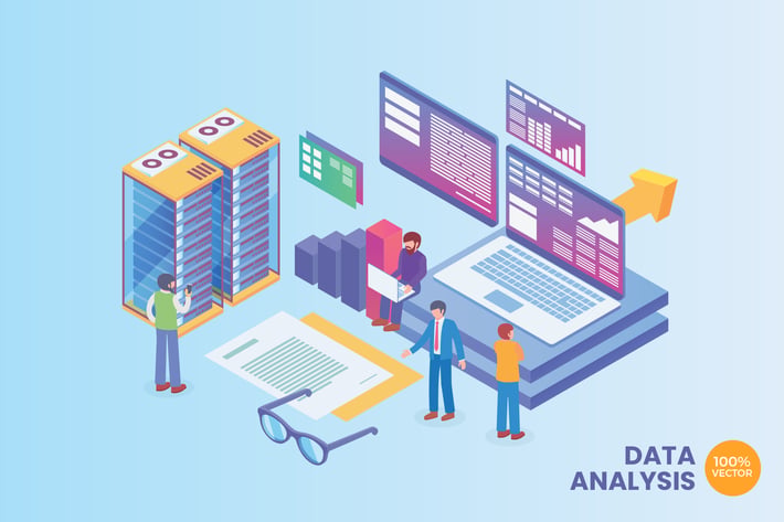 Isometric Data Analysis Technology Vector Concept