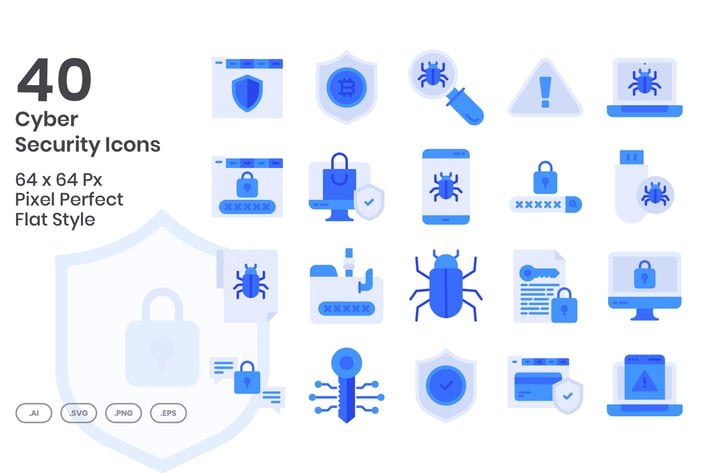 40 Cyber Security Icons set - Flat
