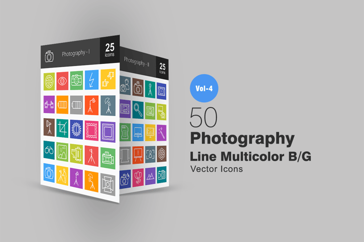 50 Photography Line Multicolor Icons