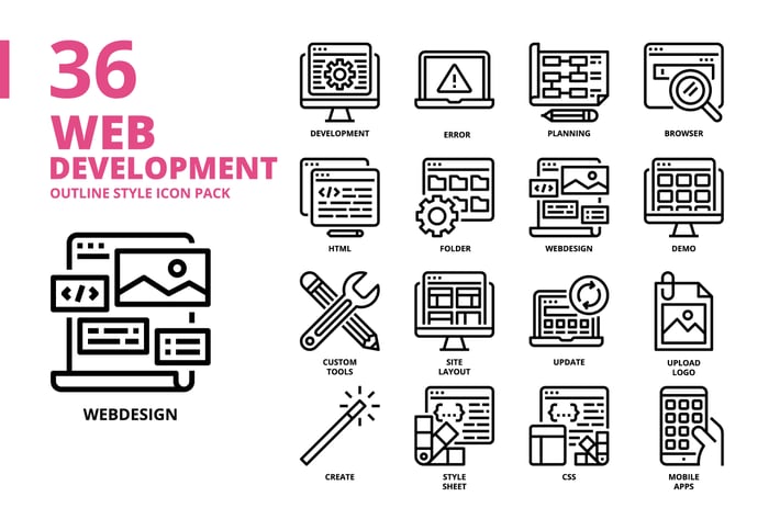 Web development Outline Style Icon Set