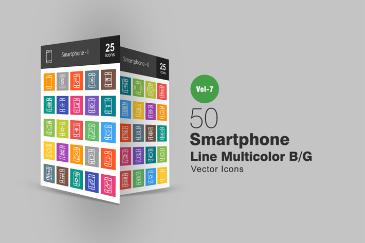 50 Smartphone Line Multicolor B/G Icons