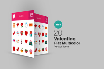 20 Valentine Flat Multicolor Icons