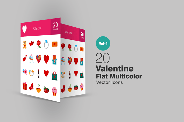 20 Valentine Flat Multicolor Icons