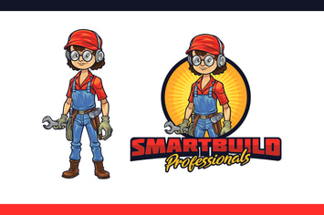 Cartoon Geek Builder Mascot Character Logo