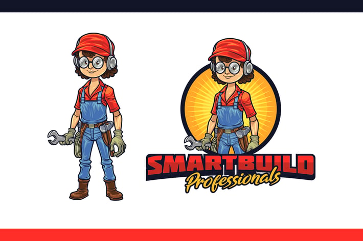 Cartoon Geek Builder Mascot Character Logo