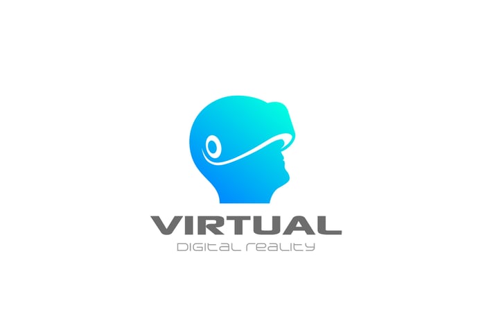 Logo Virtual Reality VR Helmet on Human Man Head
