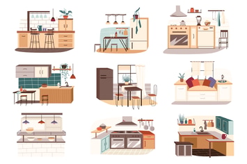 Different Kitchen Set Isolated Elements