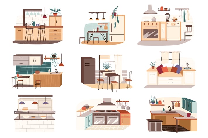 Different Kitchen Set Isolated Elements