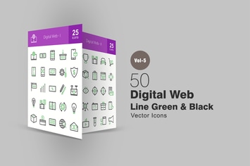 50 Digital Web Green & Black Line Icons