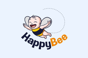 Baby Bee - Happy Flying Baby Bee Mascot Logo