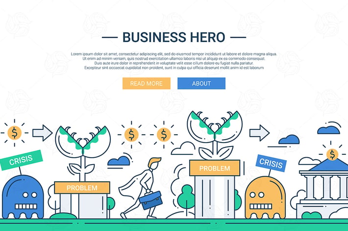 Business hero line flat design banner