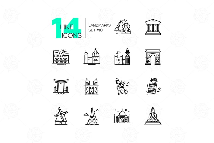 Landmarks - modern single line icons set