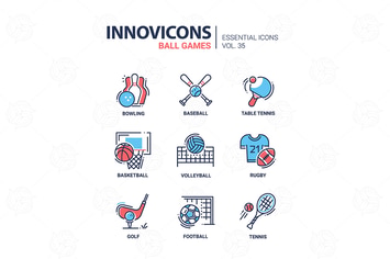 Ball Games -  vector line design style icons set