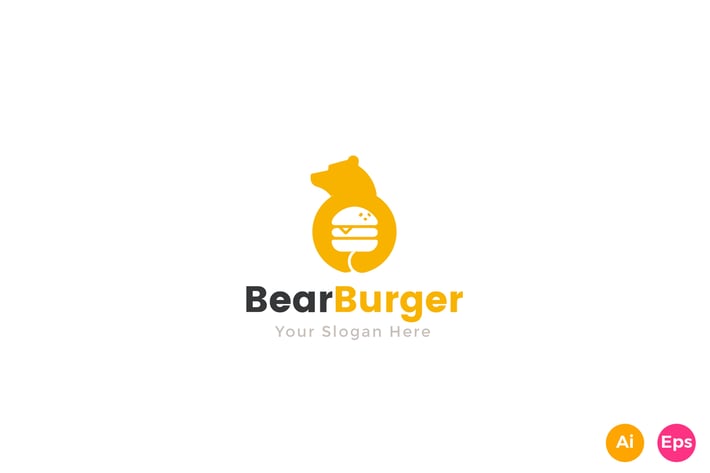 Bear Burger Food Logo Template